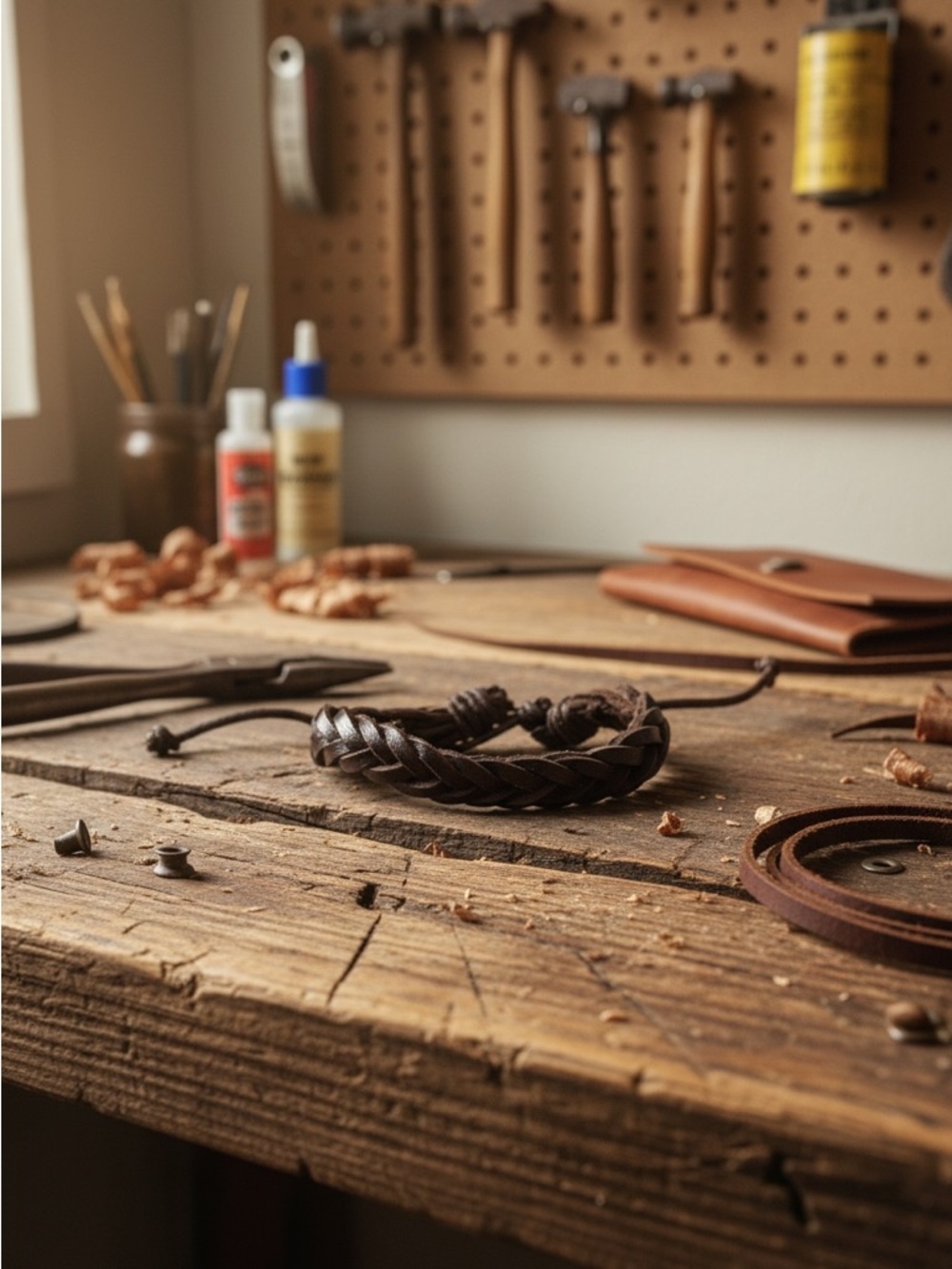 Hand Crafted Dark Brown Braided Leather Bracelet
